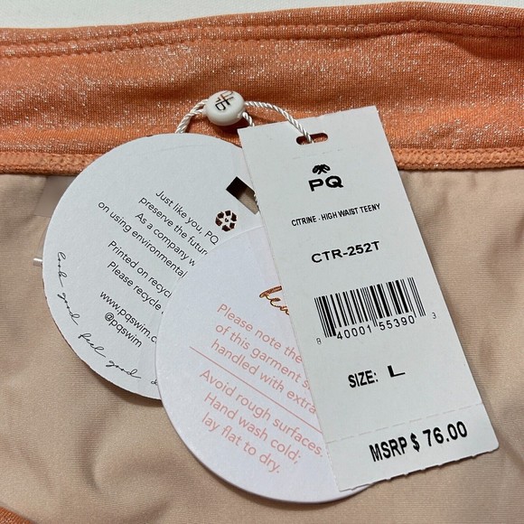 PilyQ PQ Citrine High Waist Teeny Orange Shimmer Swim Bikini Bottom Size L NWT - Picture 4 of 10